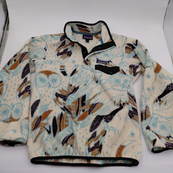 Patagonia SYNCHILLA Snap Pullover Fleece Moon Owl Harvest Womens S Outdoor AOP - Picture 2 of 6